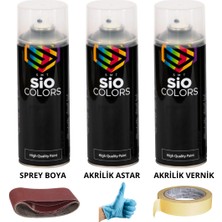 Sio Colors Jant Spolier Rüzgarlık Tampon Sprey Boya Seti 400 ml + + Sprey Astar Vernik Zımpara Kağıt Bant Eldiven