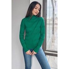 Gülseli Kadın Yarım Balıkçı Desenli Likralı Triko Bluz P-00001359