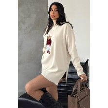 Zishan Fashion Ayıcıklı Kazak - Balıkçı Yaka Teddy Bear Aplikli Oversize Kadın Triko Kazak 650
