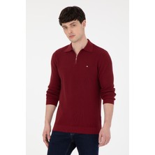 U.S. Polo Assn. Erkek Regular Fit Yarım Fermuarlı Bordo Basic Kazak 50298266-VR014