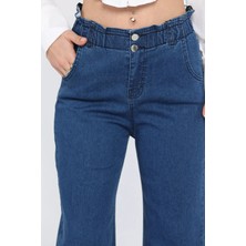Kadın Yüksek Bel Paça Püsküllü Taş Detaylı Likralı Jean Kot Pantolon P-00012131