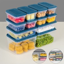 Meleni Home 12'li Buzdolabı Organizer Set Düzenleyici Saklama Kabı Derin ve Sığ Mikrodalga Difriz Kabı Mavi