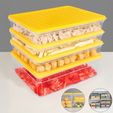 Meleni Home 4'lü Buzdolabı Organizer Set Düzenleyici Saklama Kabı Derin ve Sığ Mikrodalga Difriz Kabı Xl Sarı