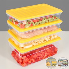 Meleni Home 4'lü Mikrodalga Uyumlu Organizer Set Düzenleyici Gıda Erzak Saklama Kabı Derin ve Sığ M Sarı