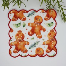 Decofav Sulu Boya Gingerman ve Yaprak Desenli Nakış Kenar Kumaş Kokteyl Peçetesi 1 Adet