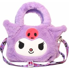 Wiggle Kuromi Yumuşak Peluş Tüylü Tek Bölmeli Fermuarlı Küçük Omuz Askılı Çocuk El Çantası
