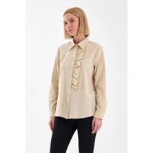 Emmas Clothing Basic Fırfır Detaylı Uzun Kollu Kadın Gömlek