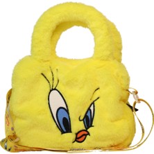 Wiggle Tweety Yumuşak Peluş Tüylü Tek Bölmeli Fermuarlı Küçük Omuz Askılı Çocuk El Çantası