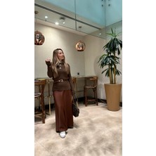 glam Lüks Kalite Maxi Boy Saten Etek Kalın Tok Kumaş Lastikli Yüksek Bel Uzun Boy Saten Et