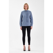 Emmas Clothing Basic Fırfır Detaylı Uzun Kollu Kadın Gömlek