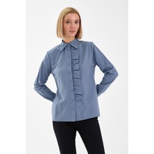 Emmas Clothing Basic Fırfır Detaylı Uzun Kollu Kadın Gömlek