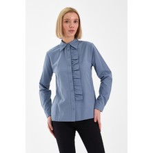 Emmas Clothing Basic Fırfır Detaylı Uzun Kollu Kadın Gömlek