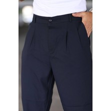 Bürke Baggy Çift Pileli Lacivert Renk Beli Lastikli Kaliteli Rahat Kesim Klasik Bol Paça Baggy Pantolon