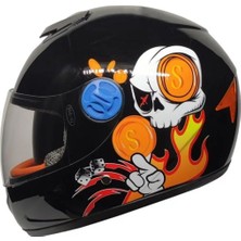 Motosiklet Çocuk Kaskı Full Face Pp Metreal Skull Black