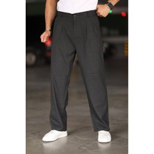 Bürke Baggy Çift Pileli Antrasit Renk Beli Lastikli Kaliteli Rahat Kesim Klasik Bol Paça Baggy Pantolon
