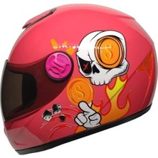 Motosiklet Çocuk Kaskı Full Face Pp Metreal Skull Pink