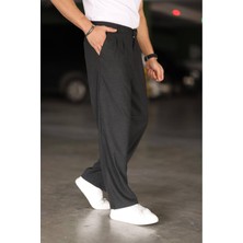 Bürke Baggy Çift Pileli Antrasit Renk Beli Lastikli Kaliteli Rahat Kesim Klasik Bol Paça Baggy Pantolon