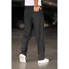 Bürke Baggy Çift Pileli Antrasit Renk Beli Lastikli Kaliteli Rahat Kesim Klasik Bol Paça Baggy Pantolon