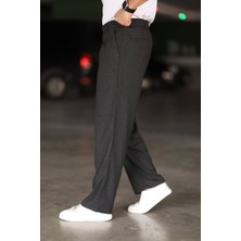 Bürke Baggy Çift Pileli Antrasit Renk Beli Lastikli Kaliteli Rahat Kesim Klasik Bol Paça Baggy Pantolon