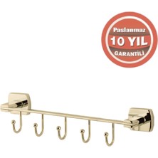Çelik Banyo Paslanmaz Pirinç Milano 5’li Askılık Altın Sarı Gold