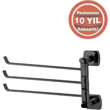 Çelik Banyo Paslanmaz Pirinç Milano 3’lü Döner Havluluk Mat Siyah