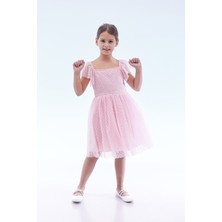 Kız Çocuk Kare Yaka Trend Tül Elbise AK2242