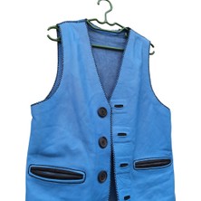 Semiramis El Yapımı  Deri Vintage Basic Mavi Renk Kişiye Özel Tasarım Unisex Yelek