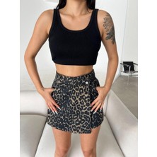 Leopar Desen Şort Etek