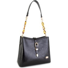 Vera Çanta Nas Bag Kadın  El ve Omuz Çanta Siyah Düz Rugan