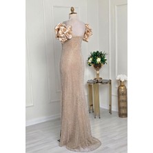 Yonca Moda Evi Store Gold Konik Taş Balonkol Abiye 2813