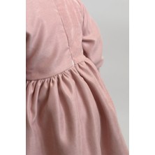 ALYRA Kız Çocuk Pembe Elbise Uzun Kollu Çiçekli Nakışlı Fırfırlı Doğum Günü Özel Gün Kadife Elbise Bebe Giyim ALY0550