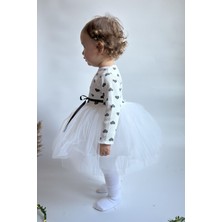 ALYRA Kız Bebek Beyaz Elbise Kız Çocuk Tüllü Tütü Uzun Kollu Doğum Günü Parti Özel Gün Triko Kalpli Günlük Elbise Çocuk Giyim ALY0560