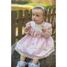 ALYRA Kız Çocuk Elbise Kız Bebek Dantelli Uzun Kollu Astarlı Vintage Doğum Günü Parti Düğün Abiye Tüllü Saten Elbise Çocuk Giyim ALY0260