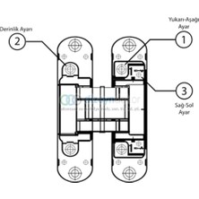 Dizaynaks Soho 3 D Gizli Gömme Ayarlı Kapı Menteşesi Mat Krom 135*28 mm