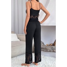 Alessi Tül Detaylı Kadın Pijama Takımı Siyah