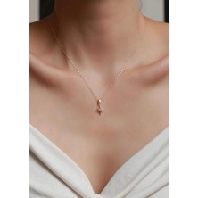 Bayar Gold 14 Ayar Altın Mini Beyaz Kuzey Yıldızı Kolye