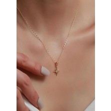 Bayar Gold 14 Ayar Altın Mini Beyaz Kuzey Yıldızı Kolye