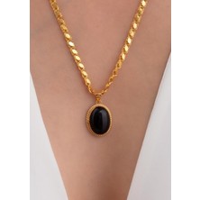 Bayar Gold 14 Ayar Altın Oval Onix Pullu Halep Kolye