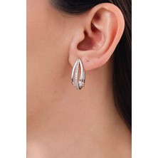 TMT Silver Gümüş  Beyaz Zirkon Taşlı Sade Modern Şarnel Küpe