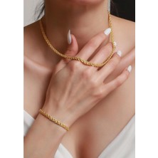 Bayar Gold 14 Ayar Altın Çift Sıra Burgu Kolye ve Bileklik Seti