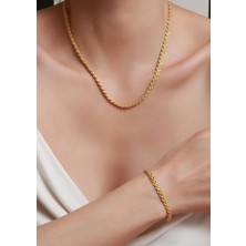Bayar Gold 14 Ayar Altın Çift Sıra Burgu Kolye ve Bileklik Seti