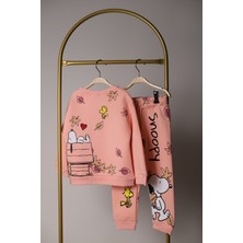 Pembe Snoopy Sonbahar Sırt Baskılı Eşofman Takımı