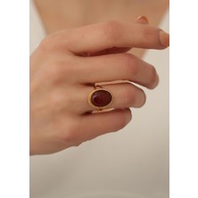 Bayar Gold 14 Ayar Altın Oval Koyu Akik Yüzük
