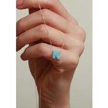 Bayar Gold 14 Ayar Altın Buz Mavisi Opal Taşlı K Harf Zincir Kolye