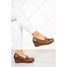 Anya Taba Hakiki Deri Dolgu Topuklu Günlük Ayakkabı