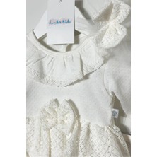 Juniba Kids Jasmine Kız Bebek Beyaz Pamuk Dantelli Bebe Yakalı ve Fırfır Detaylı 2'li Elbise Set