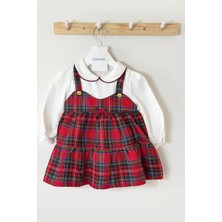 Juniba Kids Camellia Kız Bebek Kırmızı Ekose Desenli Askılı Elbise