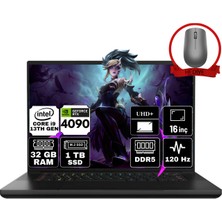 Razer Blade 16 Intel Core I9-13950HX 32GB 1tb SSD RTX4090 Freedos 16'' UHD Taşınabilir Gaming Bilgisayar RZ-0483UEJ4-R3E1-B-A1 & Anzar Mouse