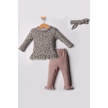 Agatha Kız Bebek Leopar Desenli 3'lü Takım