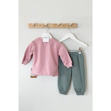 Juniba Kids Aisha Kız Bebek Pembe Ayıcık Baskılı Fırfır Detaylı Sweatshirt 2'li Takım